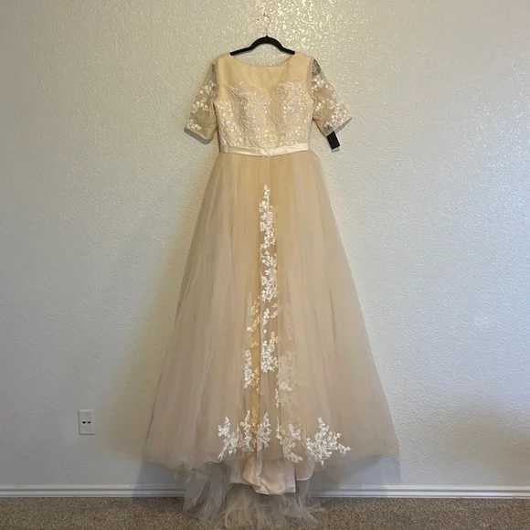 green emerald velvet dress Odette Cream Long Sleeve Formal Maxi Dress main image 1
